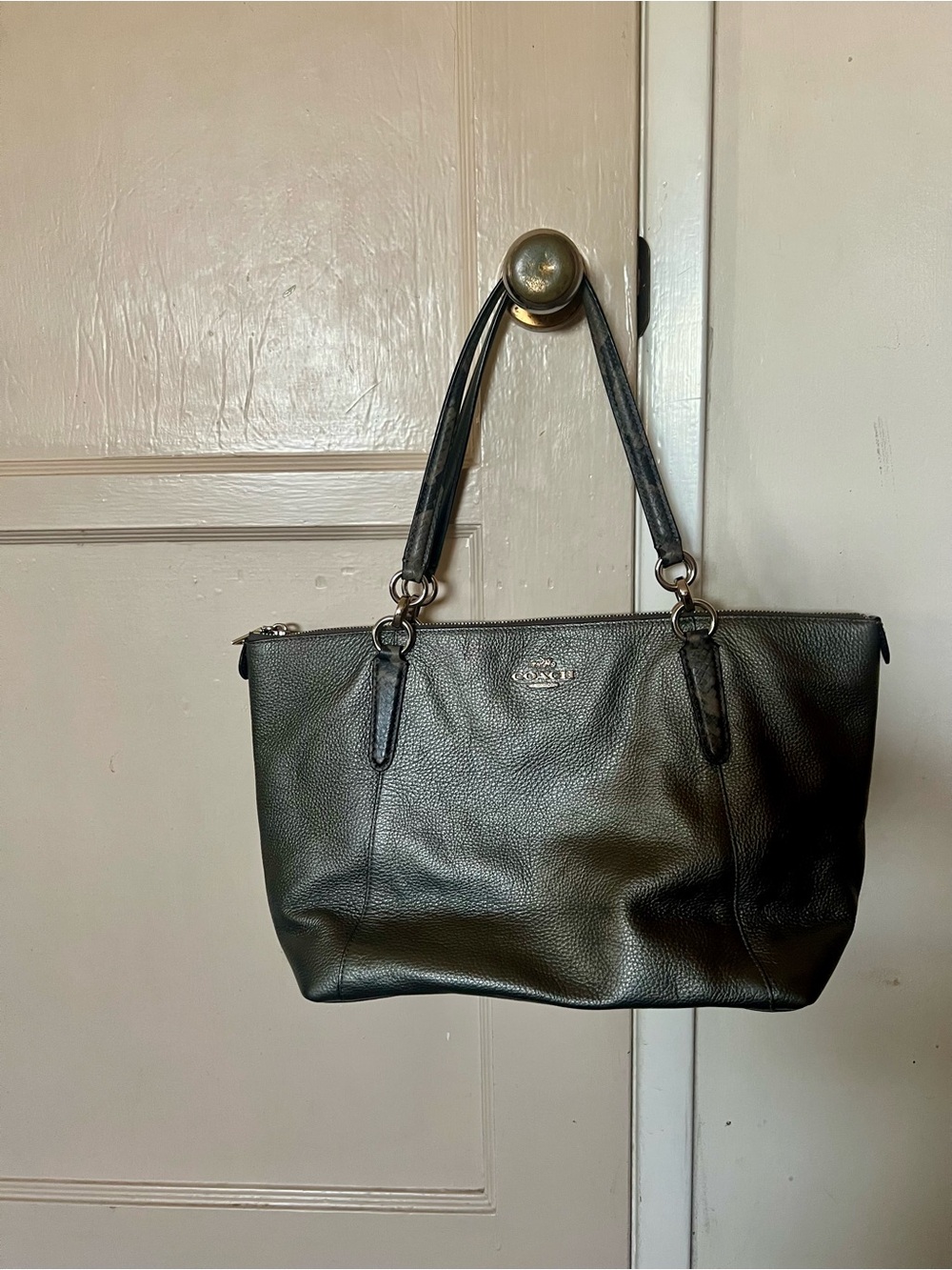 Coach Silver Leather Tote Bag - Classic Women's Handbag
